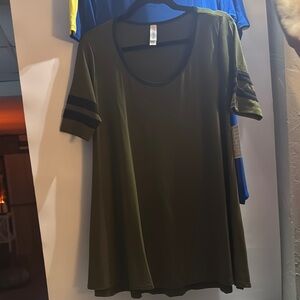 LuLaRoe Dark Green Short Sleeve Top with Black Stripes